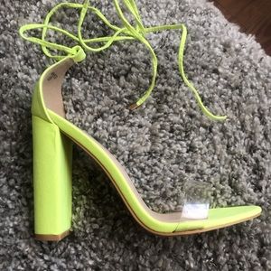 FASHION NOVA NEON YELLOW LACE UP HEELS